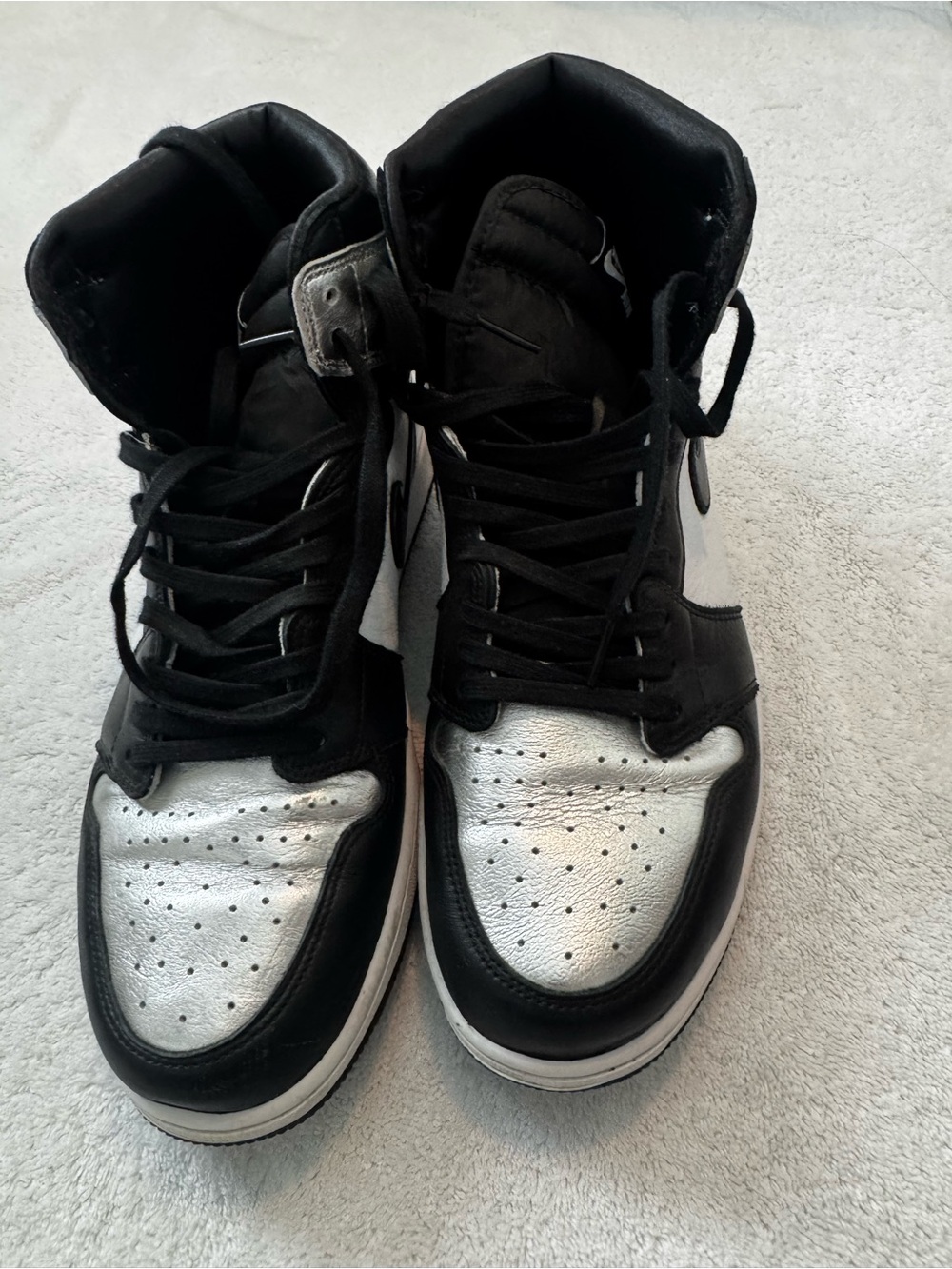 Jordan Metallic Silver and Black High-Top Sneakers